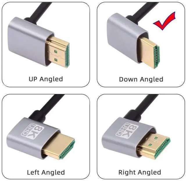 Alt view image 4 of 7 - 0.5M Dual 90° Down Angled HDMI 2.1 Cable, Male to Male, 8K@60Hz 4K@120Hz 48Gbps Gold-Plated Cord for TV, Monitor & Computer