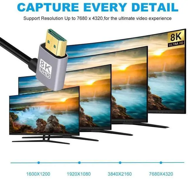 Alt view image 5 of 7 - 0.5M Dual 90° Right Angled HDMI 2.1 Cable, Male to Male, 8K@60Hz 4K@120Hz 48Gbps Gold-Plated Cord for TV, Monitor & Computer