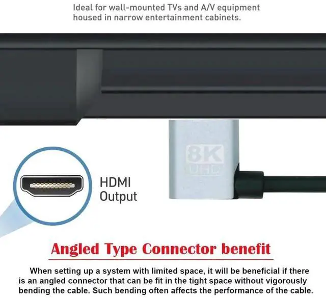 Alt view image 2 of 7 - 0.5M Dual 90° Right Angled HDMI 2.1 Cable, Male to Male, 8K@60Hz 4K@120Hz 48Gbps Gold-Plated Cord for TV, Monitor & Computer