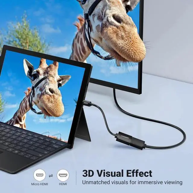 Alt view image 6 of 7 - 1.6FT UGREEN Micro HDMI to HDMI Adapter Cable, HDMI 2.0 18Gbps, 4K@60Hz HDR 3D Dolby, Compatible with Raspberry Pi 500/5, GoPro Hero 7/6, Retroid Pocket 3+