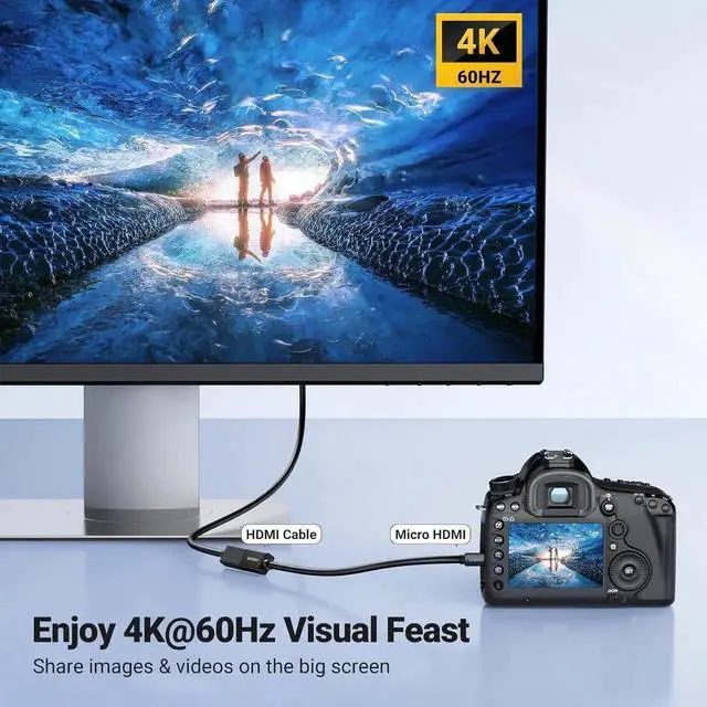 Alt view image 7 of 7 - 1.6FT UGREEN Micro HDMI to HDMI Adapter Cable, HDMI 2.0 18Gbps, 4K@60Hz HDR 3D Dolby, Compatible with Raspberry Pi 500/5, GoPro Hero 7/6, Retroid Pocket 3+