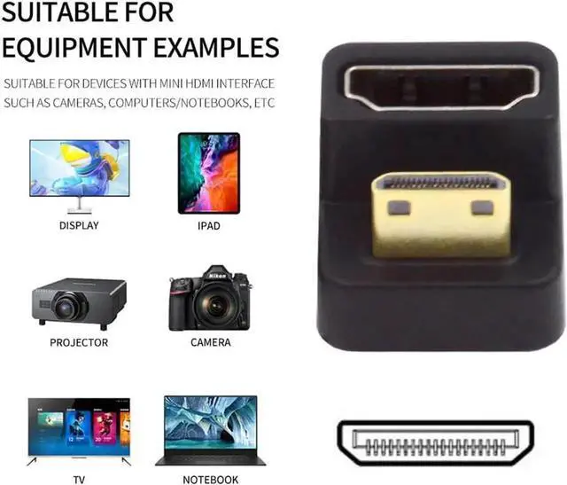 Alt view image 5 of 7 - 360° U-Shaped Down Angle Mini HDMI 1.4 Male to HDMI Female Adapter, Reverse Bend Extension Converter