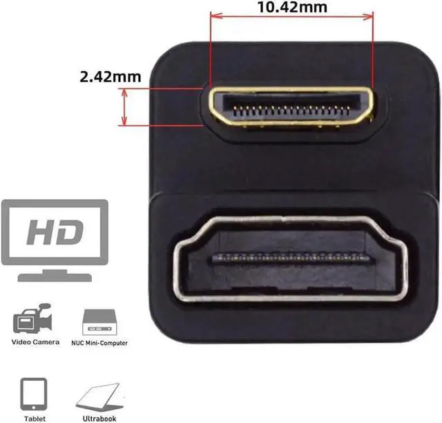 Alt view image 6 of 7 - 360° U-Shaped Down Angle Mini HDMI 1.4 Male to HDMI Female Adapter, Reverse Bend Extension Converter