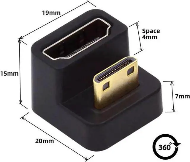 Alt view image 7 of 7 - 360° U-Shaped Down Angle Mini HDMI 1.4 Male to HDMI Female Adapter, Reverse Bend Extension Converter