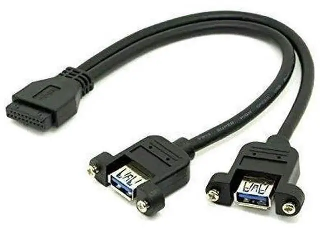 Alt view image 3 of 4 - USB 3.0 Dual A Female Cable with Screw Mount, 20Pin to Motherboard Header Cord, Black