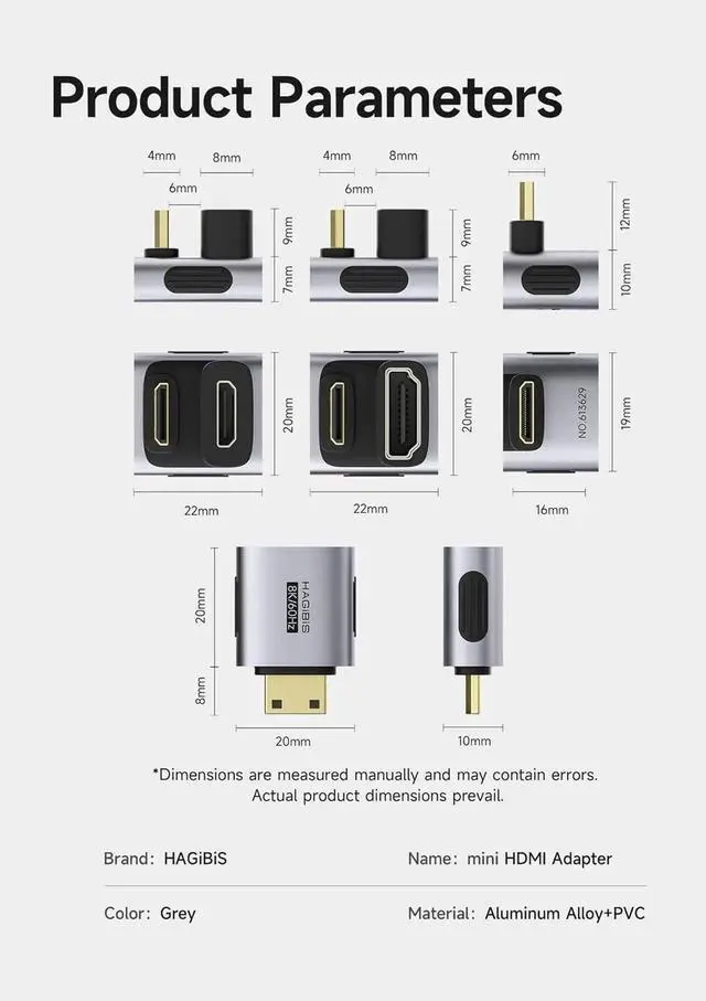 Alt view image 2 of 7 - 2 Pack U-Shaped 180 Degree Mini HDMI Male to Female Adapter, 8K@60Hz 4K@240Hz Angled Extension Connector for Portable Monitor