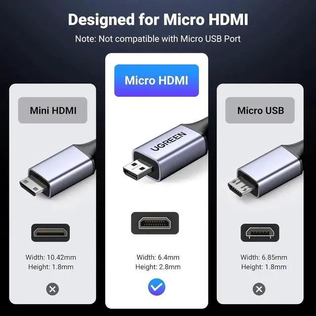Alt view image 7 of 7 - UGREEN 8K Micro HDMI to HDMI Cable 6.6FT, HDMI 2.1 Braided Cable with Aluminum Shell, 48Gbps 8K@60Hz 4K@240Hz HDR eARC Dolby, for GoPro, Raspberry Pi 5, Nikon Camera