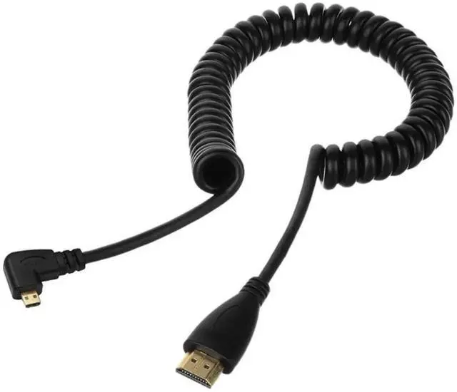 Alt view image 4 of 6 - 90 Degree Left Angled Micro HDMI to HDMI Cable, Stretch Spring Design, Black HD Cord for Phone, Tablet and Camera