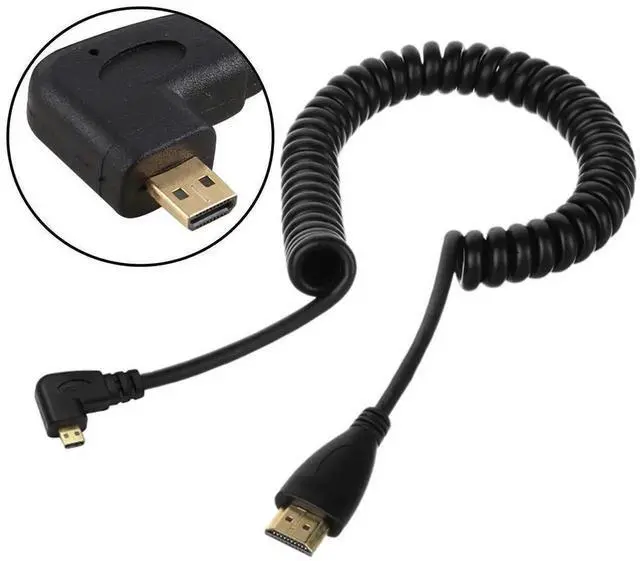 Alt view image 3 of 6 - 90 Degree Left Angled Micro HDMI to HDMI Cable, Stretch Spring Design, Black HD Cord for Phone, Tablet and Camera