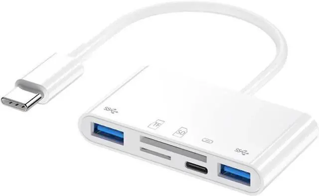 Main image of 5-in-1 USB C Adapter, USB C to Dual USB 3.0 + TF/SD Card Reader, 5Gbps Data Speed & 27W PD Charging for Laptop, Tablet, Phone