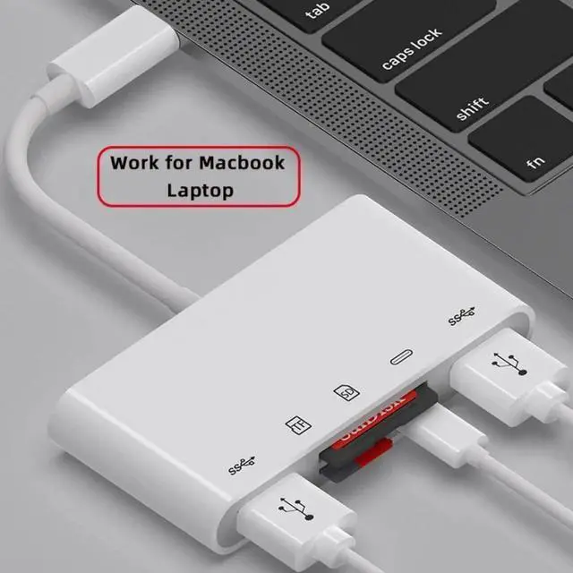 Alt view image 4 of 7 - 5-in-1 USB C Adapter, USB C to Dual USB 3.0 + TF/SD Card Reader, 5Gbps Data Speed & 27W PD Charging for Laptop, Tablet, Phone