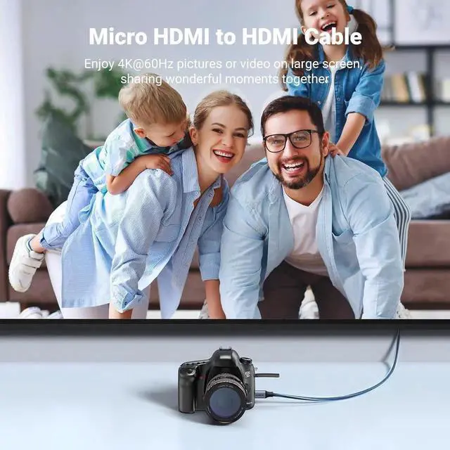 Alt view image 3 of 7 - UGREEN 4K Micro HDMI to HDMI Cable 6.6FT, Braided Cord with Aluminum Shell, 18Gbps 4K@60Hz HDR 3D ARC, for GoPro, Raspberry Pi 5, Camera, Portable Monitor & Yoga 3 Pro