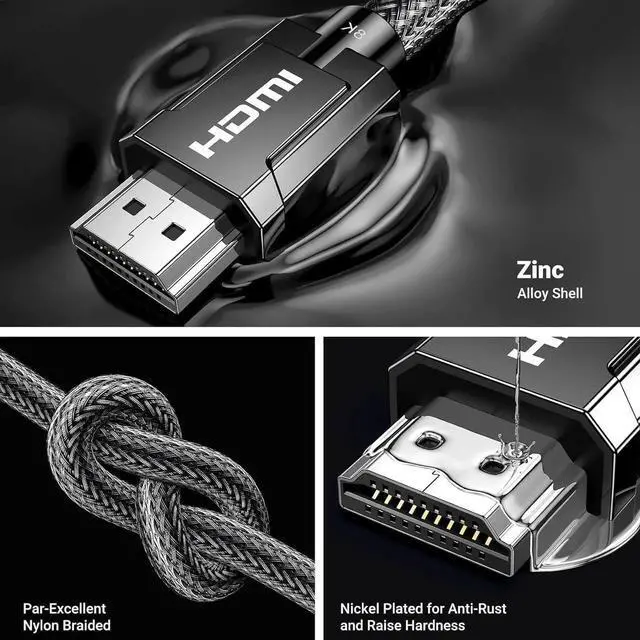 Alt view image 7 of 7 - UGREEN 10FT Certified 8K HDMI 2.1 Cable, 48Gbps Ultra High Speed Cord, 10K 4K@240Hz eARC HDR HDCP 2.2/2.3 for PS5, Xbox Series X, Switch 2, Roku TV, Laptop, Monitor, Mac mini M4 Pro