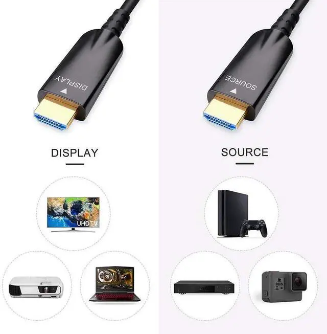 Alt view image 3 of 6 - DTech 10m (32FT) Fiber Optic HDMI Cable, 4K@60Hz High Speed Cord with 3D ARC HDCP CEC, Black Long Cable for Computer, Monitor, TV and Projector