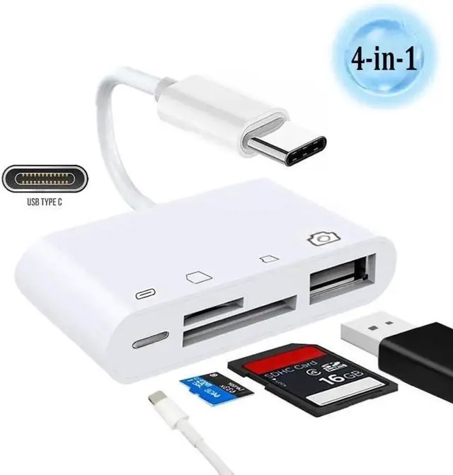 Alt view image 4 of 7 - 4-in-1 USB C Card Reader Adapter, USB 2.0 TF/Micro SD SDXC SDHC Reader 480Mbps with 27W PD Charging for Laptop, Tablet, Phone