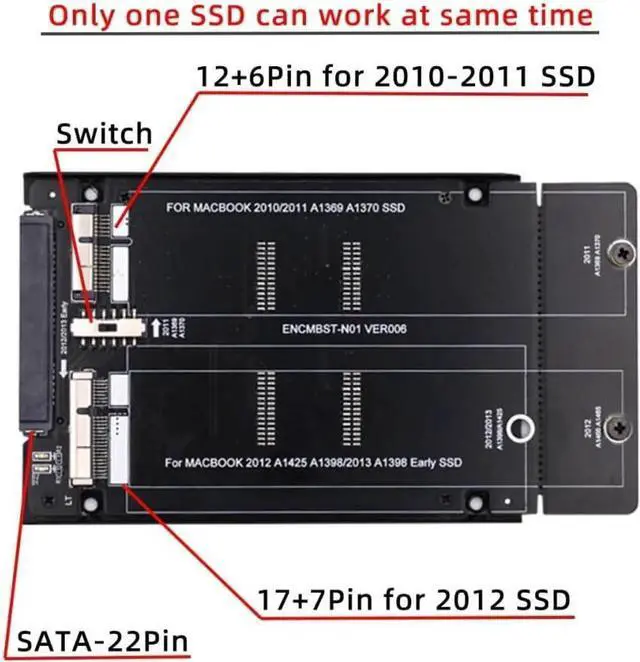 Alt view image 3 of 7 - 2.5" SATA 22Pin to Mac SSD Enclosure, Compatible with 2010-2012 MacBook Air Pro Retina 12+6Pin/17+7Pin SSD A1425 A1398 MC975 MC976