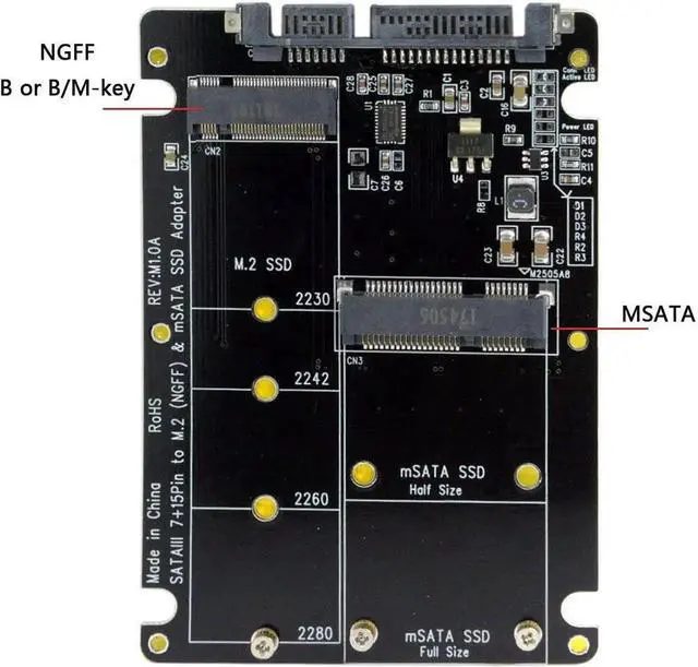 Alt view image 7 of 7 - 2-in-1 M.2 B-Key & mSATA SSD to SATA 3.0 Adapter Enclosure, Dual Function Converter Case