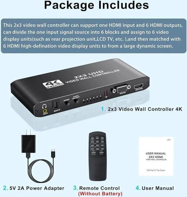 Alt view image 4 of 7 - 2x3 Video Wall Controller, HDMI 1.4 HDCP 1.4, 1080p@60Hz, 14 Display Modes with RS232 Control