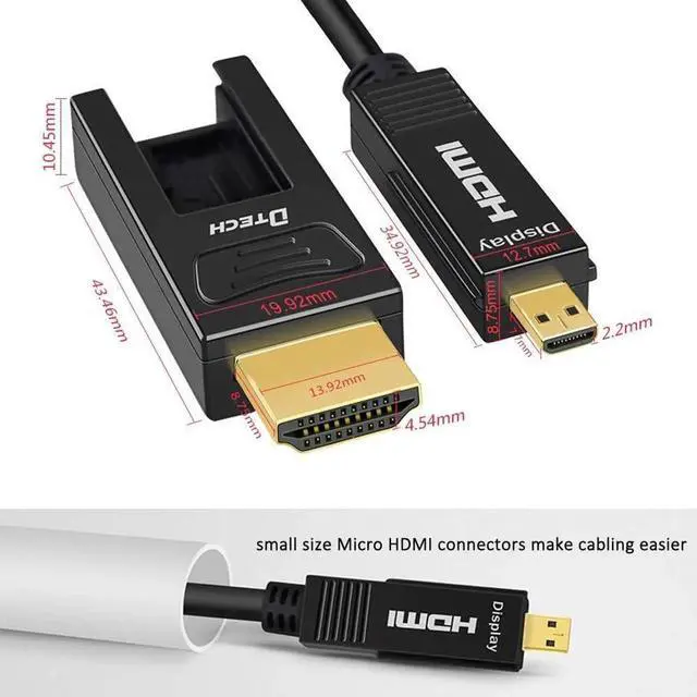 Alt view image 2 of 6 - DTech 150FT Fiber Optic HDMI Cable, 18Gbps 4K@60Hz, 4:4:4/4:2:2/4:2:0 Chroma, Dual Micro & Standard HDMI Connectors