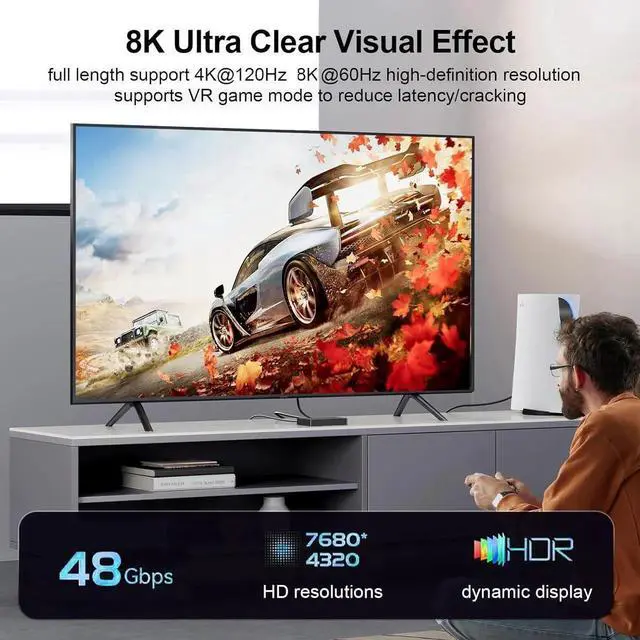 Alt view image 3 of 6 - DTECH 100ft Fiber Optic HDMI 2.1 Cable, 48Gbps 8K@60Hz 4K@120Hz, HDR eARC HDCP, Long Cord for Fire TV, Soundbar, PS5, PS4, Xbox, 240Hz Monitor, Blu-ray Player
