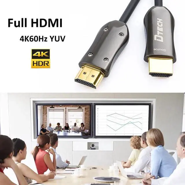 Alt view image 7 of 7 - DTech 328ft/100m Slim Fiber Optic HDMI Cable, 18Gbps 4K@60Hz, HDCP 2.2, In-Wall Rated Ultra Long Black Cord for Monitor, Projector & Gaming
