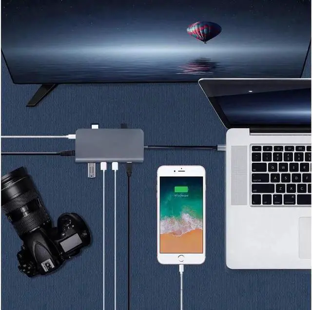 Alt view image 4 of 7 - 8-in-1 USB C Hub, Type C Adapter with 4K HDMI, Gigabit Ethernet, SD/TF Card Reader, 100W PD & 3 USB 3.0 Ports for Mac and Laptop
