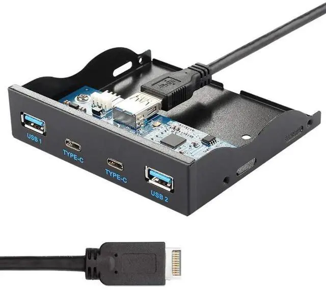 Alt view image 5 of 7 - 19Pin USB 3.1 Front Panel Header to USB-C & 4-Port USB 3.0 Hub Cable, Motherboard Extension Cable for 3.5" Floppy Bay