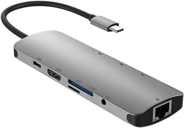 Alt view image 3 of 6 - 9-in-1 USB-C 3.1 Multiport Hub, PD Charging, HDMI, Gigabit RJ45, USB3.0, SD/Micro SD Reader for MacBook Pro 2017-2019 & Chromebook