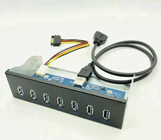 Alt view image 5 of 6 - 5.25 Inch CD-ROM Bay Front Panel 7-Port USB3.0 Hub, 5Gbps PC Case Expansion with 19-Pin Header to USB-A Cable