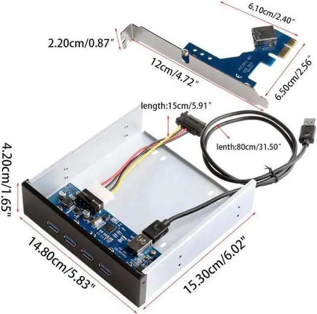 Alt view image 3 of 3 - 5.25" Drive Bay 4-Port USB3.0 Front Panel Hub, PCI-E PCI Express Expansion Card Adapter for Desktop PC