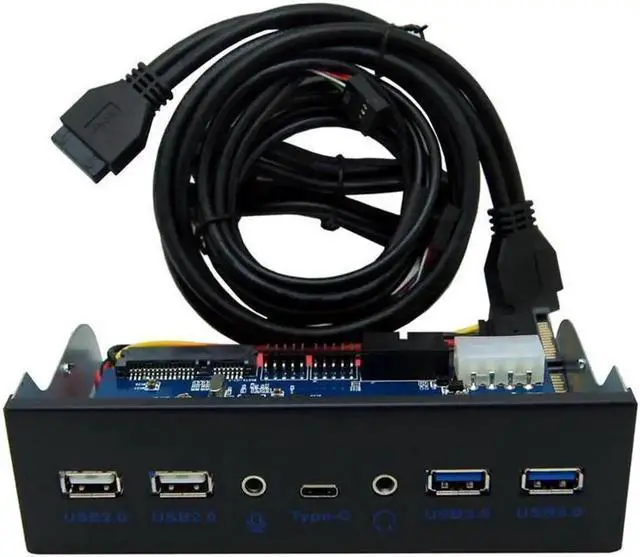 Alt view image 2 of 4 - 5.25 Inch Metal Front Panel Hub | 2×USB3.0+2×USB2.0+USB-C+HD Audio&Mic, 20Pin Header with 2FT Cable for Desktop PC