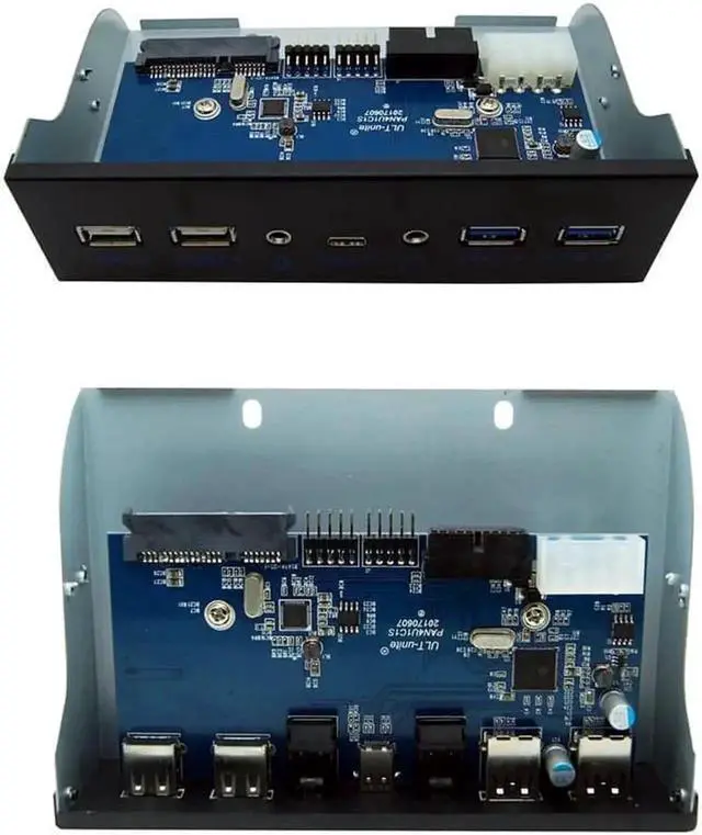 Alt view image 3 of 4 - 5.25 Inch Metal Front Panel Hub | 2×USB3.0+2×USB2.0+USB-C+HD Audio&Mic, 20Pin Header with 2FT Cable for Desktop PC