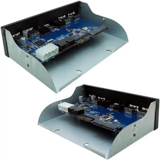 Alt view image 4 of 4 - 5.25 Inch Metal Front Panel Hub | 2×USB3.0+2×USB2.0+USB-C+HD Audio&Mic, 20Pin Header with 2FT Cable for Desktop PC