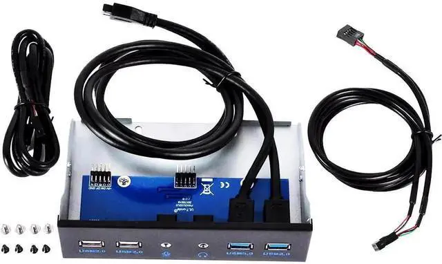 Alt view image 4 of 6 - 5.25 Inch Front Panel Hub | 2×USB3.0 + 2×USB2.0 + HD Audio & Mic Jack, 20Pin Header with 2FT Cable for Desktop PC