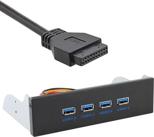 Main image of 5.25" Drive Bay 4-Port USB3.0 Front Panel Hub, 20Pin Motherboard Header with SATA Power Cable for Desktop PC
