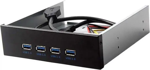 Alt view image 3 of 3 - 5.25" Drive Bay 4-Port USB3.0 Front Panel Hub, 20Pin Motherboard Header with SATA Power Cable for Desktop PC
