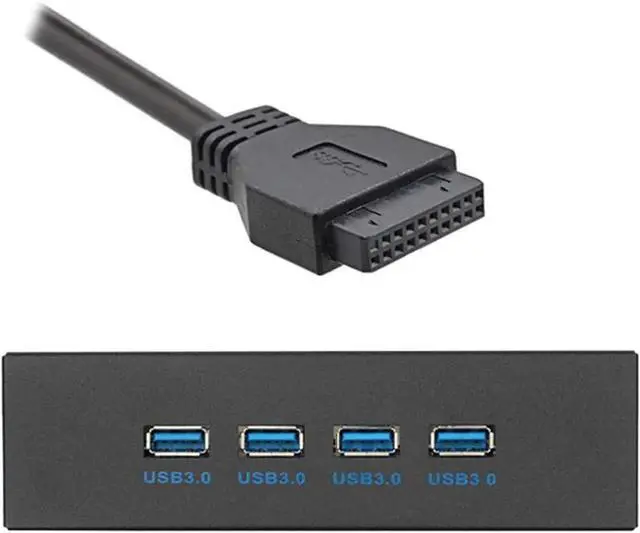 Alt view image 2 of 3 - 5.25" Drive Bay 4-Port USB3.0 Front Panel Hub, 20Pin Motherboard Header with SATA Power Cable for Desktop PC