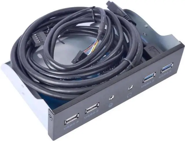 Main image of 5.25 Inch Desktop Front Panel Hub | 2×USB3.0 + 2×USB2.0 + HD Audio + Mic, 20Pin Connector with 2FT Extension Cable for PC Drive Bay