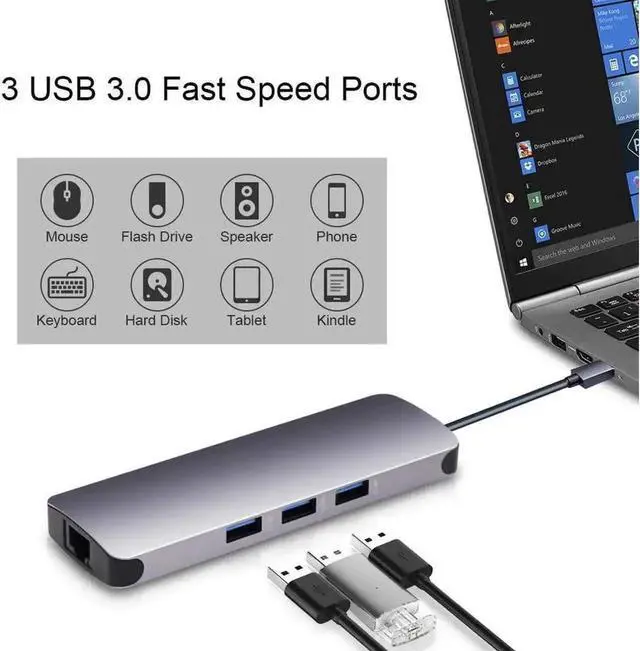 Alt view image 2 of 6 - Updated 9-in-1 USB-C Multiport Dock, Gigabit Ethernet, 4K HDMI, 3×USB3.0, 60W PD, SD/TF Card Reader & 3.5mm Audio/Mic Jack for MacBook Pro & USB-C Laptops