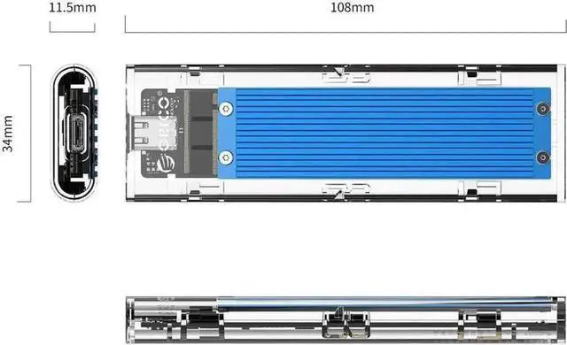 Alt view image 4 of 6 - M.2 NVMe PCIe SSD to USB3.1 Gen2 Type-C External Enclosure (Blue), M-Key Only 10Gbps Adapter for 2230/2242/2260/2280 PCIe NVMe SSD Max 2TB