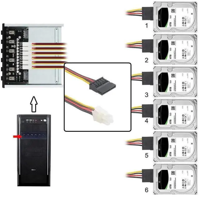 Alt view image 3 of 7 - 6-Way HDD SSD Intelligent Power Control Switch, 5.25-inch Optical Drive Bay Installed Hard Disk Power Management System