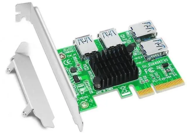 Main image of PCIe 4X to 4-Port USB3.0 Port Multiplier Riser Card, 1-to-4 PCIe 16X Expansion Adapter for Mining
