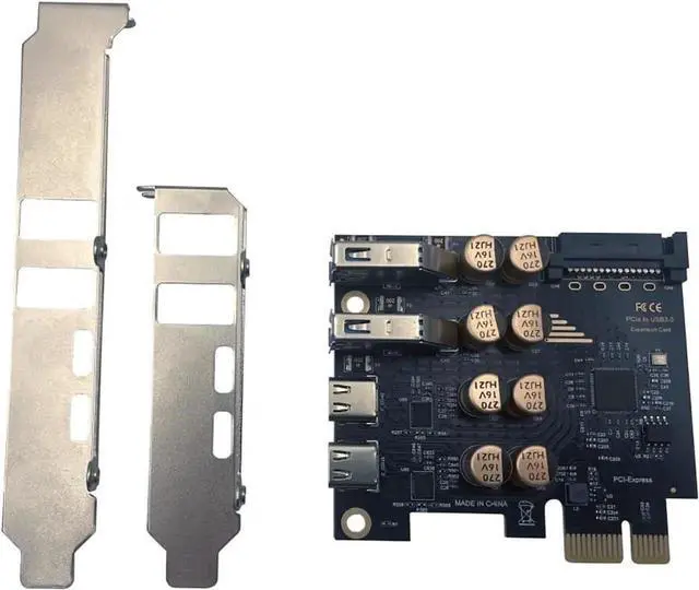 Alt view image 2 of 7 - PCIe X1 4-Port USB3.0+Type-C Expansion Card, D720201 Chip 5Gbps PCI Express Adapter with SATA Auxiliary Power