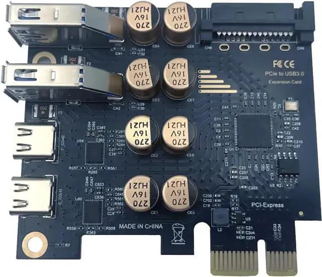 Alt view image 5 of 7 - PCIe X1 4-Port USB3.0+Type-C Expansion Card, D720201 Chip 5Gbps PCI Express Adapter with SATA Auxiliary Power