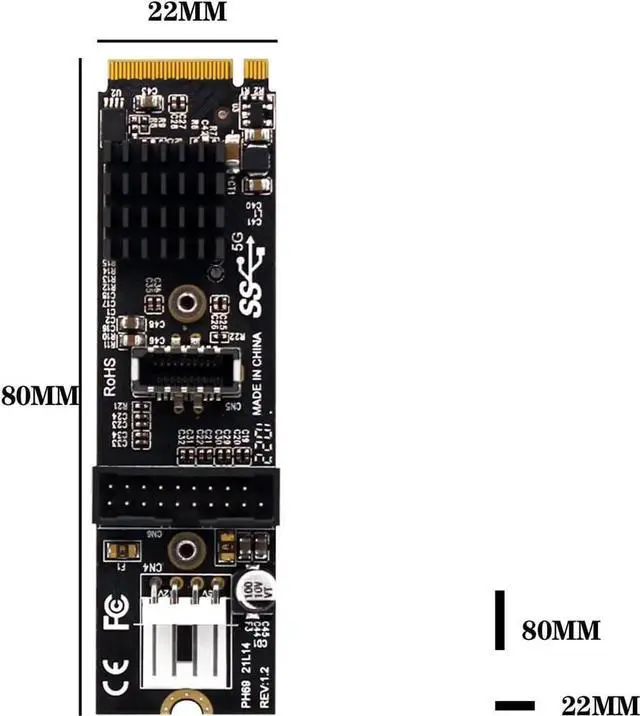 Alt view image 4 of 7 - PH69 M.2 M-Key PCIe to Front USB3.1 Type-E/C+19/20Pin Expansion Card with 4Pin Aux Power Port