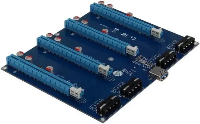 Alt view image 2 of 3 - PCIe 1X to 4 PCIe X16 Riser Card, PCI-E Port Multiplier External 4-Slot Expansion Adapter for GPU Mining Rig