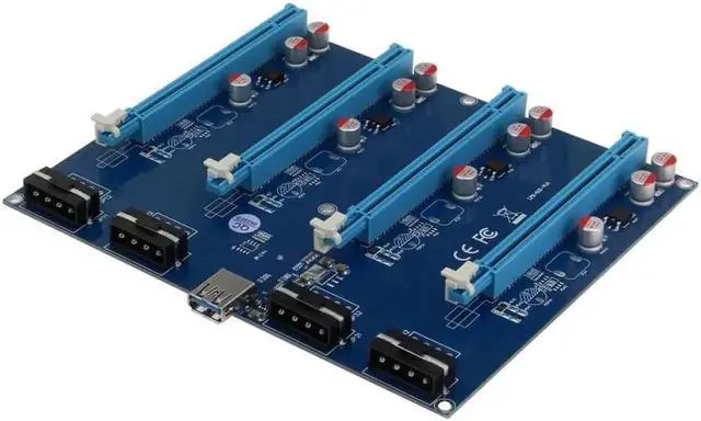 Alt view image 3 of 3 - PCIe 1X to 4 PCIe X16 Riser Card, PCI-E Port Multiplier External 4-Slot Expansion Adapter for GPU Mining Rig