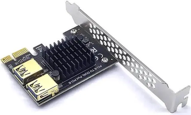 Alt view image 2 of 6 - Gold-Plated PCIe 1 to 2 PCI-E Riser Card, PCIE X1 to X16 Mining Extension Adapter with Built-in USB3.0 Hub for BTC Crypto Mining Rig