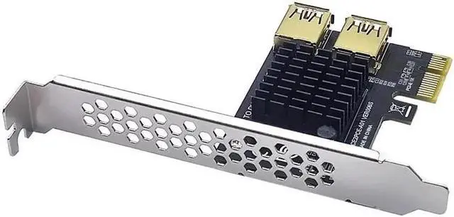 Alt view image 5 of 6 - Gold-Plated PCIe 1 to 2 PCI-E Riser Card, PCIE X1 to X16 Mining Extension Adapter with Built-in USB3.0 Hub for BTC Crypto Mining Rig