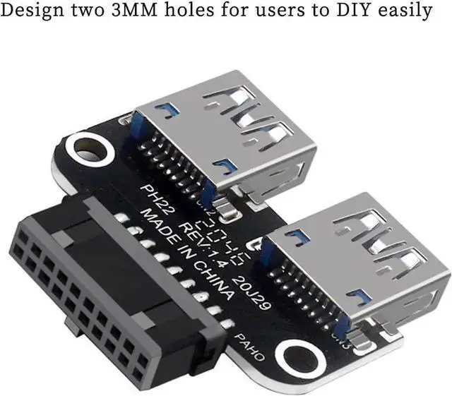 Alt view image 3 of 7 - Motherboard USB3.0 19/20Pin Header to Dual USB A Port Adapter, Male to Female Front Panel USB Splitter Connector for PC Computer Chassis Modding PH22